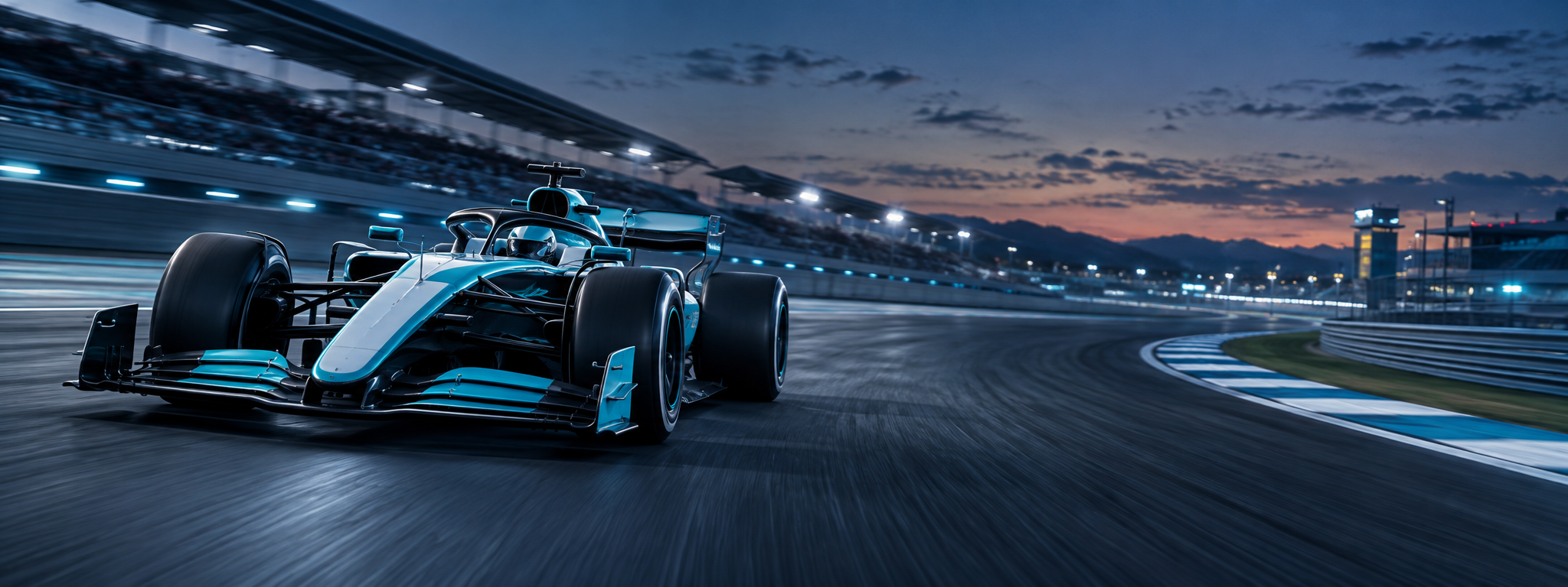 Realistic Formula One style car on a professional race track